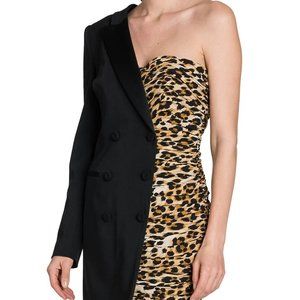 AW21 Moschino Couture Jeremy Scott Half Blazer Half Leopard Asymmetrical Dress